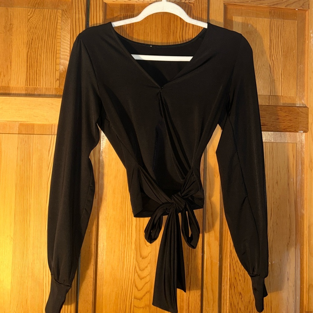 Windsor Black Tie-Front Blouse